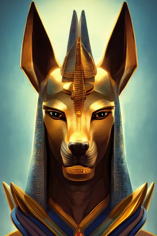 Image similar to the god anubis, egyptian setting, portrait, sharp focus, digital art, cgsociety, concept art, post processed, dynamic lighting, artstation, by rossdraws and jazza