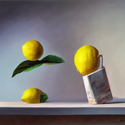 Prompt: lemon fears, oil on canvas, surrealism