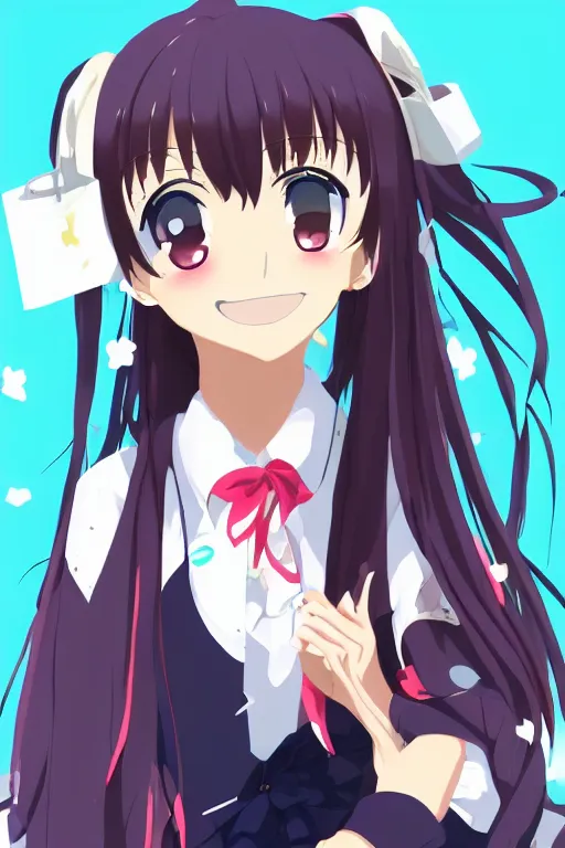 Image similar to An high school girl with smile, portrait, full body, Illustrator, kyoto animation, aniplex, pixiv