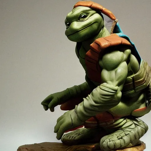 Image similar to The ninja turtle Michelangelo sculpted by Michelangelo Buonarroti