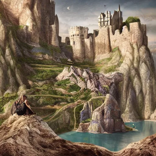 Prompt: a massive organic medieval castle on a cliff side above a canyon, by robert hubert, by josip csoor, by laurie lipton, photorealistic, zaha hadid, volumetric lighting, horror, detailed, intricate, elden ring, raytrace, octane, mirror, psychedelic, cgscociety,