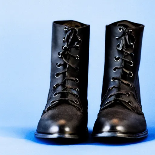 Image similar to Gothic boots, studio shot isolated on blue background. 8k