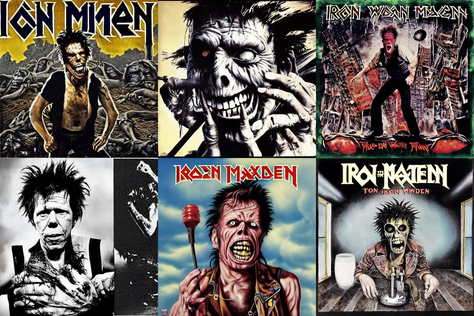 Prompt: Tom Waits as Eddie on Iron Maiden album covers
