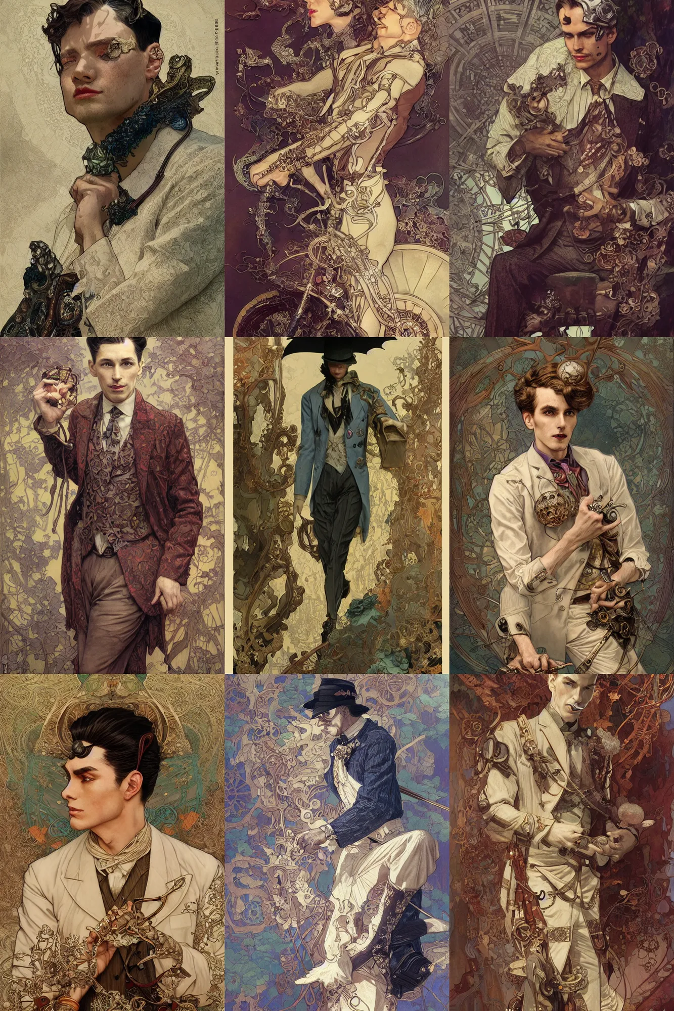 Prompt: male physician, 1 9 2 0 s fashion, fantasy, highly detailed, intricate, smooth, sharp focus, digital paining, illustration, art by joseph leyendecker, peter mohrbacher, ruan jia, marc simonetti, ayami kojima, cedric peyravernay, alphonse mucha, victo ngai