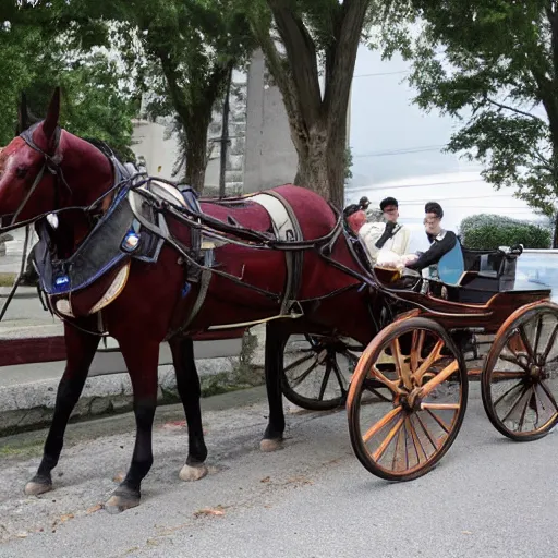 Prompt: 19th century horse drawn prius