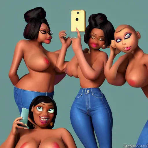 Prompt: 16k , stunning, coherent, 3d, perfect face, symmetry, still of a group of black bbw models twerking and some taking a pictures of each other while posing in the same bed , they are all laying down, one of them is on the phone with her boyfriend , 3d, in the style of pixar, smooth, 3d, highly detailed, highly detailed, sharp focus, bokeh, depth of field, 16k resolution, Unreal Engine 5, coherent, cinematic lighting, photorealistic