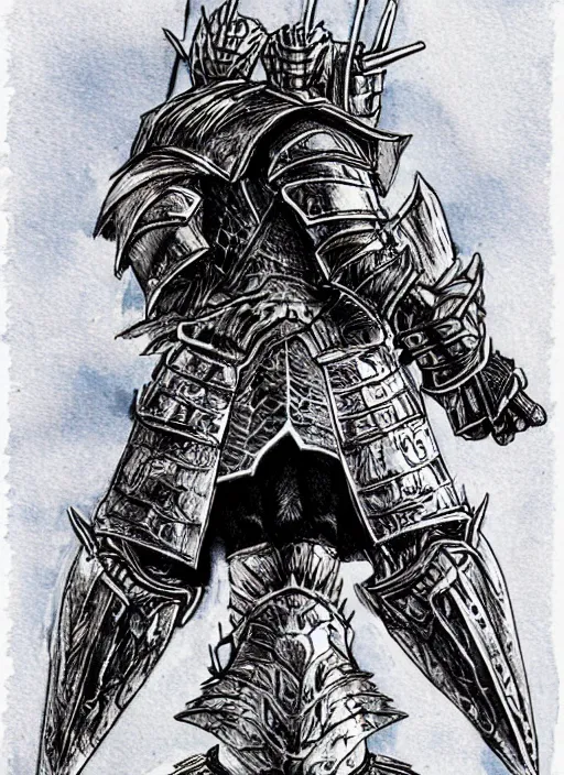 Image similar to wolf themed armored knight by kentaro miura