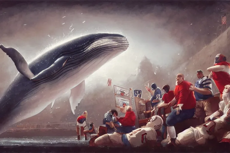 Image similar to a whale who loves nfl football by greg rutkowski, rossdraws, gil elvgren, enoch bolles, anime, very coherent