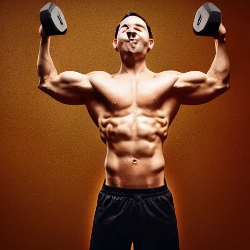 Prompt: “photograph of the body of a man flexing his muscles at the gym with the head of a hamster, sharp focus, hd”