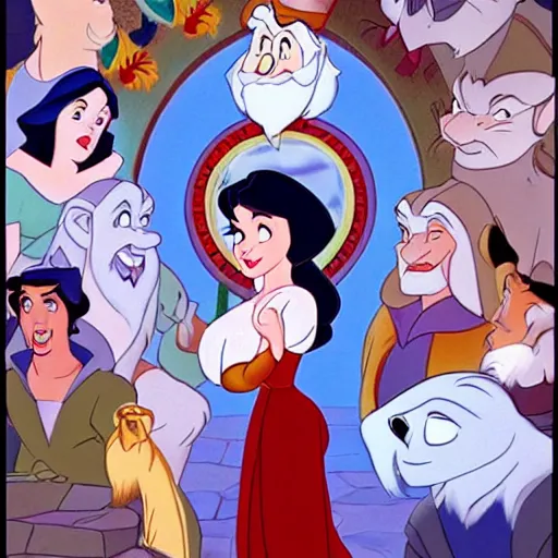 Prompt: snow white and the seven dwarves by don bluth