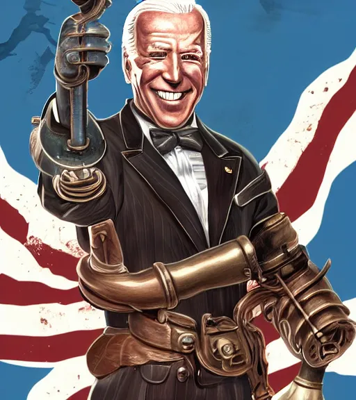 Image similar to joe biden cosplaying bioshock, by artgerm, by simon stalengrad, bioshock screenshot, steampunk, patriot