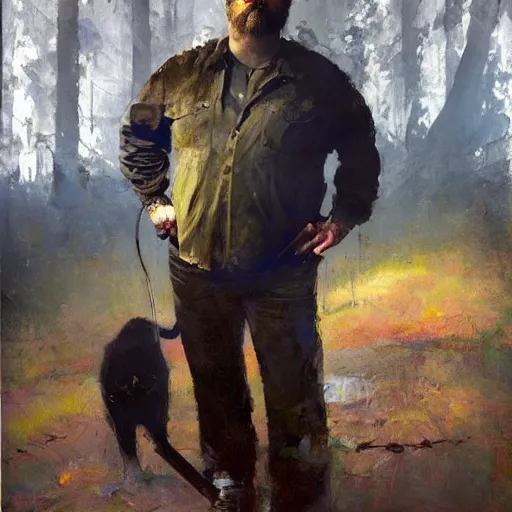 Prompt: nick offerman with cat body, jeremy mann painting