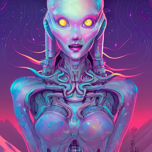 Image similar to ethereal cybernetic alien princess in the mountains, extremely detailed, sharp focus, wide view, full body shot, smooth, digital illustration, by james jean, by rossdraws, frank franzzeta, sakimichan