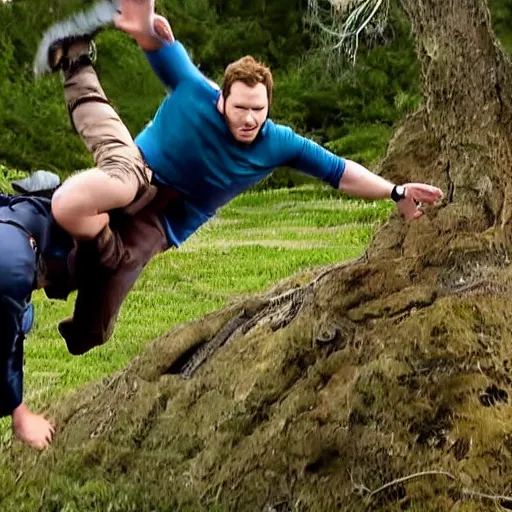 Prompt: chris pratt falling on a flumph