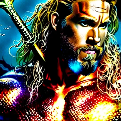 Image similar to uhd photorealistic portrait of ryan reynolds as aquaman, by amano, ayami kojima, greg rutkowski, lisa frank, mark brooks, and karol bak, masterpiece, cinematic composition, dramatic pose, studio lighting, hyperdetailed, intricate details