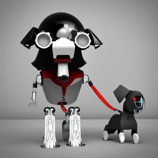 Image similar to robotic bearded collie that's a robot goes to school to get smart. digital art, 3 d render, comedy, scifi. fetch. arf.