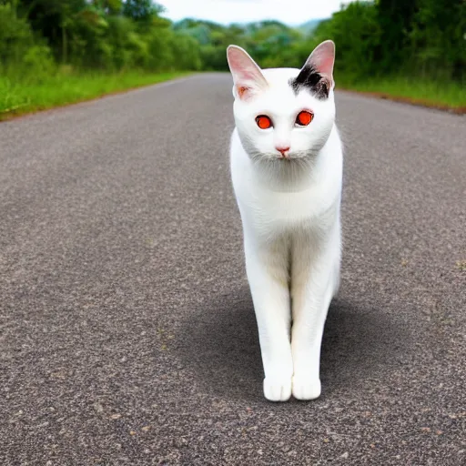 Image similar to symmetrical photo of cat standing on asphalte