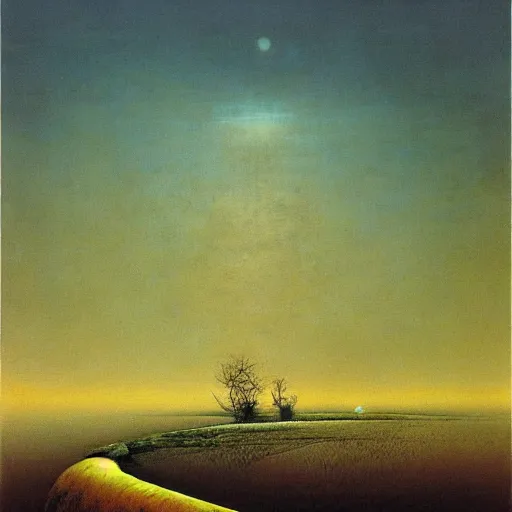 Prompt: city in the far distance, zdzislaw beksinski