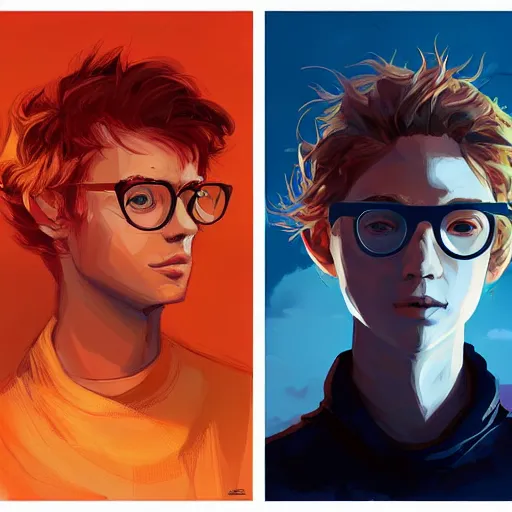 Prompt: portrait of boy with blonde chaotic hair and glasses, symmetric, detailed, by anato finnstark, by alena aenami, by john harris, by ross tran, by wlop, by andreas rocha