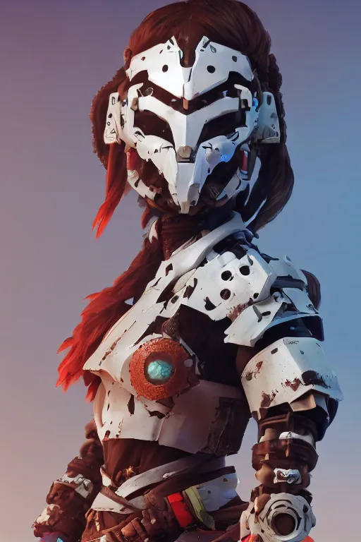 Image similar to combination suit armor aloy horizon forbidden west horizon zero dawn robot ninja mask helmet backpack tribal, aesthetic octane render, 8 k hd resolution, by ilya kuvshinov and cushart krentz and gilleard james radiating a glowing aura cgi rtx 2 0 2 2