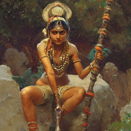 Image similar to a fit indian woman. highly detailed painting by gaston bussiere, craig mullins, j. c. leyendecker 8 k