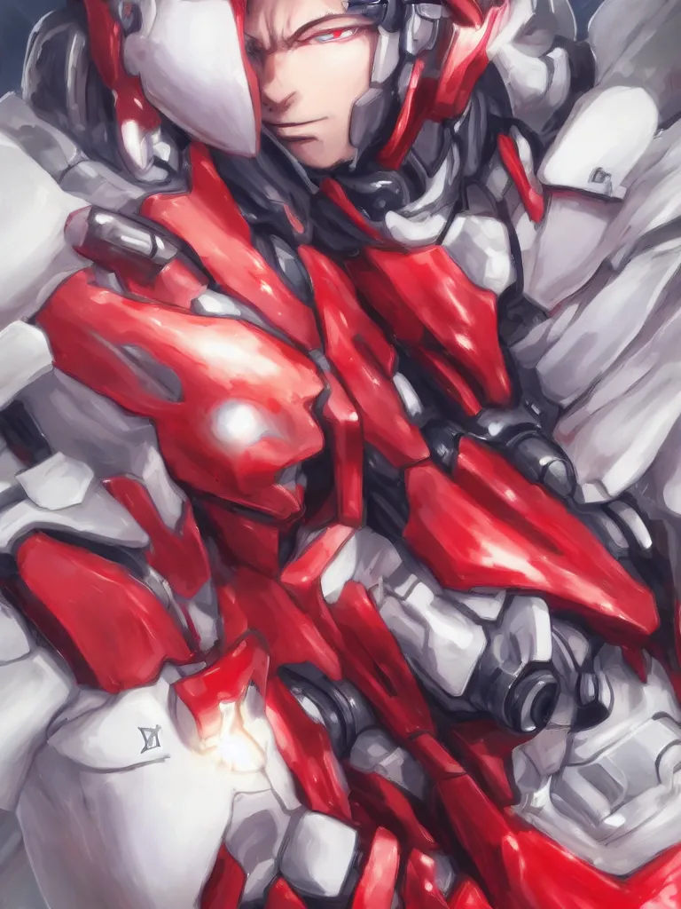 Image similar to A realistic anime portrait of a man in a Gundam suit with glowing red eyes, digital painting, by Stanley Artgerm Lau, Sakimichan, WLOP and Rossdraws, digtial painting, trending on ArtStation, SFW version