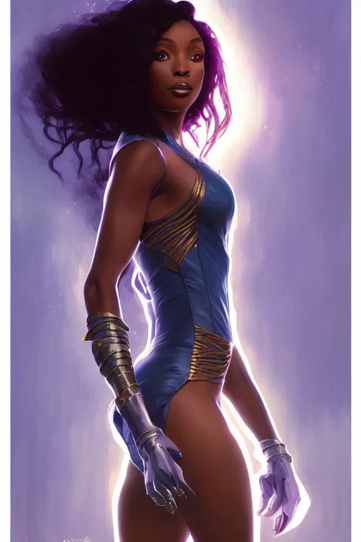 Prompt: normani as aeon flux starfire profile picture by Greg Rutkowski, matte painting, intricate, fantasy concept art, elegant, by Stanley Artgerm Lau, WLOP, golden ratio, thomas kindkade, alphonse mucha, loish, norman Rockwell,