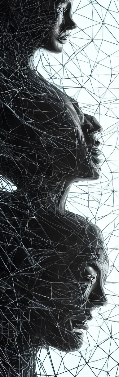 Image similar to epic illustration, digital abstract sculpt of beautiful female face silhouette and black swirling concrete acrylic portrait, black latex sculpt, octane render, mechanical superstructure, sacred geometry, glowing edges, magic hour, beautiful light, sculpture of carving marble, dark colors, dark mood, one point light, clockwork, epic matte painting, concept art, bokeh, digital painting, artstation
