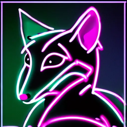 Image similar to a fox wearing a black hoodie with glowing neon stripes, in the style of anime