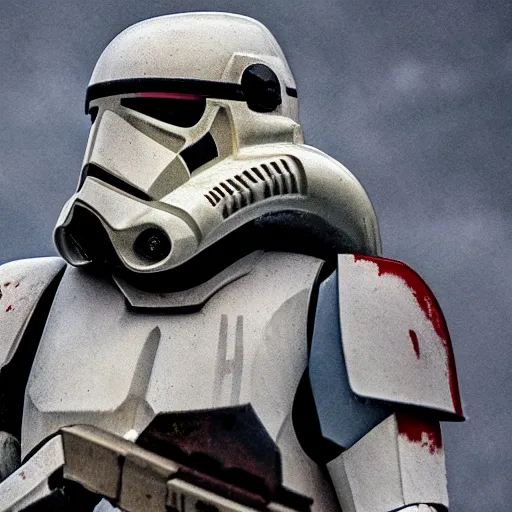 Image similar to clone trooper screaming to the sky, fine details, heavy rain, 8 k, shallow depth of field, moody lighting, cinematic lighting,