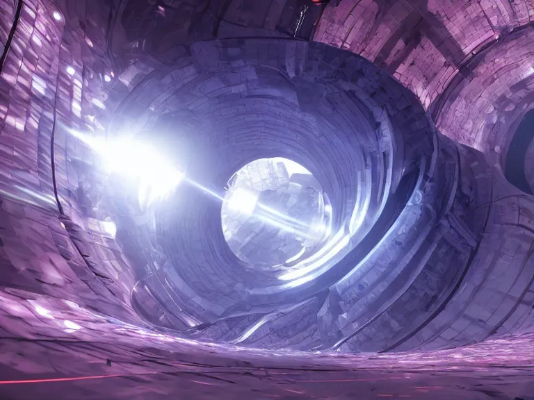 Image similar to fusion generation inside a torus, plasma, scifi scene, vacuum of space, volumetric lighting, high resolution, very detailed, concept art