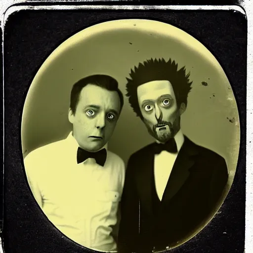 Image similar to tintype photo of “ rick and morty ” old time