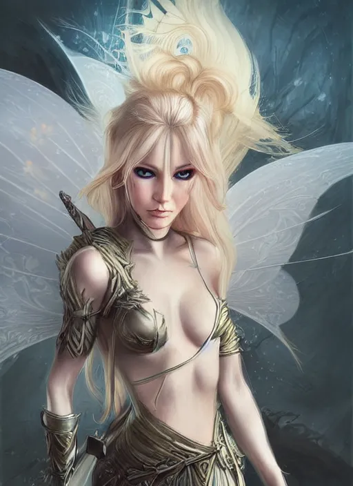 Image similar to blonde combat fairy venizian era, dark fantasy, extremely detailed, sharp focus, portrait, smooth, digital illustration, by rossdraws, frank franzzeta