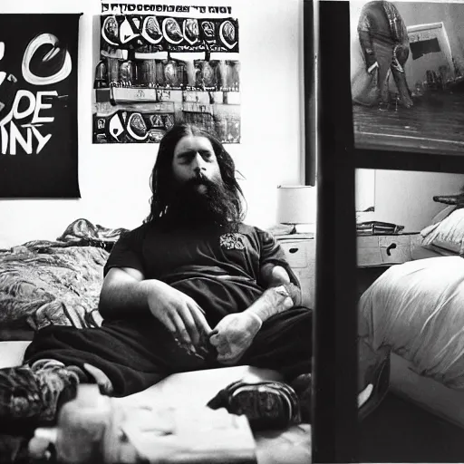 photo of heavyset man with long hair and beard, Stable Diffusion