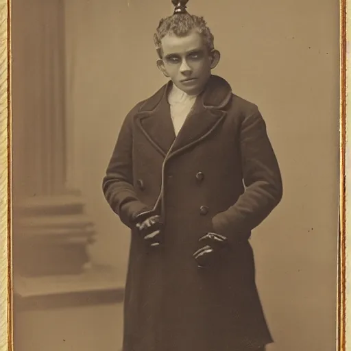 Prompt: 1905 year, sepia, studio photo of actor Evgeniy Shwartz as young Felix Youssoupoff wearing a rich furcoat and a pearl earring, longshot