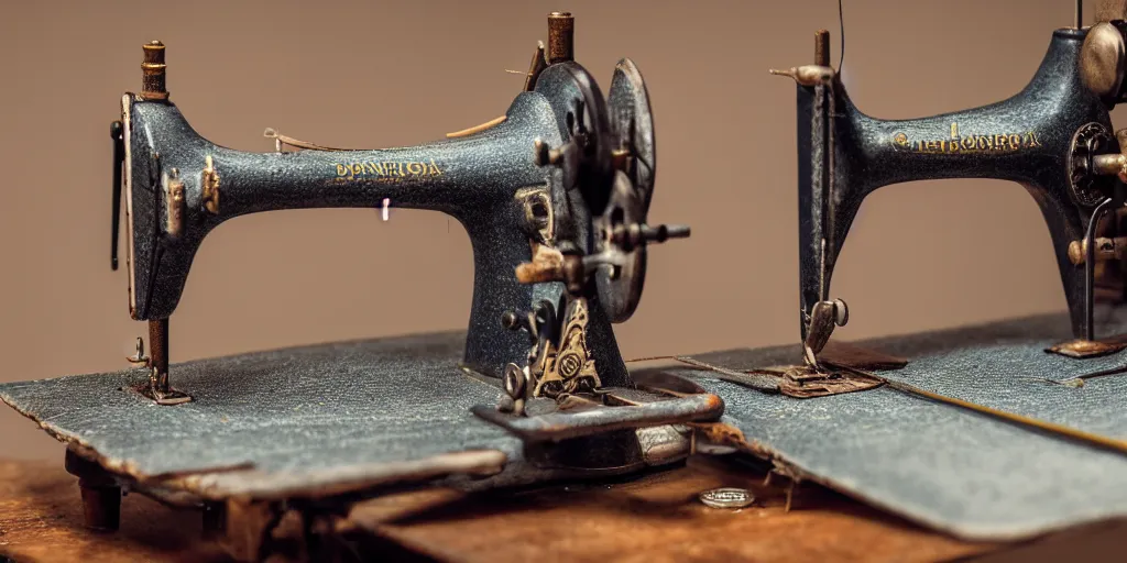 Prompt: photography of a historic sewing machine, by louis daquerre, product photography, small depth of field, fresh colors, trending on artstation