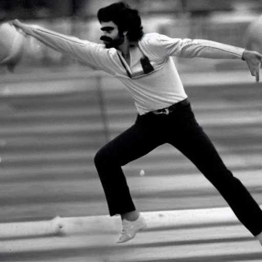 Prompt: a photo from 1 9 8 3 of yosef kavinsky bowling