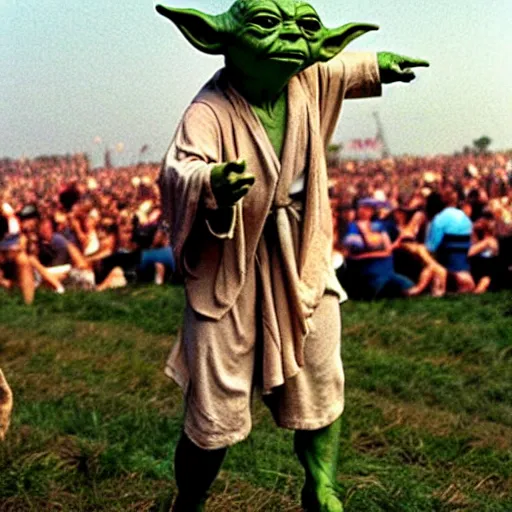 Image similar to yoda performing at woodstock