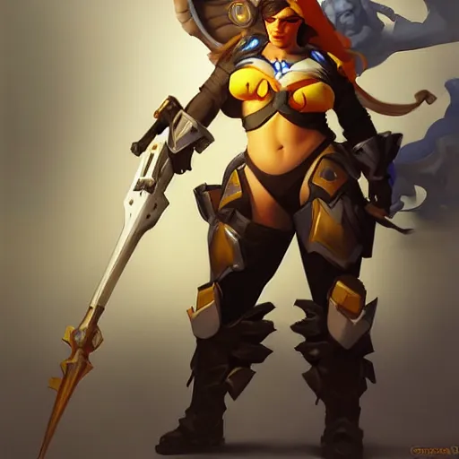 Image similar to Greg Manchess portrait painting of human fantasy warrior as Overwatch character, wacky, medium shot, asymmetrical, profile picture, Organic Painting, sunny day, Matte Painting, bold shapes, hard edges, street art, trending on artstation, by Huang Guangjian and Gil Elvgren and Sachin Teng