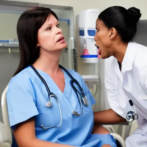 Prompt: icu nurse yelling at a patient to shut up
