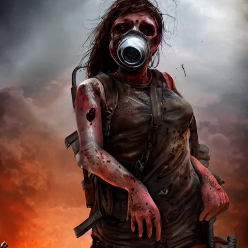 Image similar to post apocalyptic zombie in gasmask, details face, photo, bloody eyes, unreal engine, digital, artstation, detailed body, heavenly atmosphere, digital art, overdetailed art, trending on artstation, cgstudio, the most beautiful image ever created, dramatic, award winning artwork, beautiful scenery