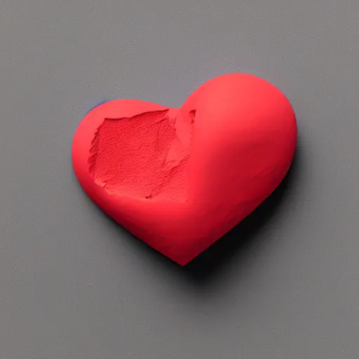 Image similar to 3d render of a badly formed red putty heart shape in the middle of a gray sheet of paper