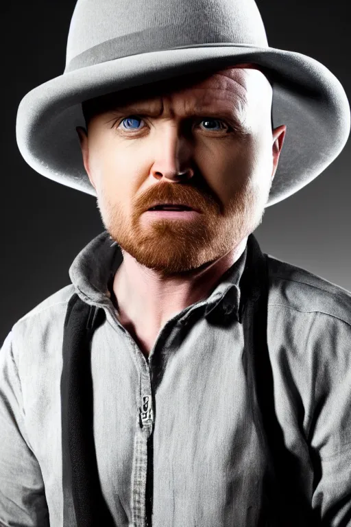 Prompt: Aaron Paul as Heisenberg from Breaking Bad, promo shoot, studio lighting