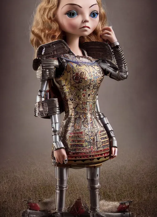 Prompt: full body of a tin toy natalie dormer, depth of field, zeiss lens, detailed, symmetrical, centered, fashion photoshoot, by nicoletta ceccoli, mark ryden, lostfish, earl nore, hyung tae, frank frazetta, breathtaking, 8 k resolution, extremely detailed, beautiful, establishing shot, artistic, hyperrealistic, octane render