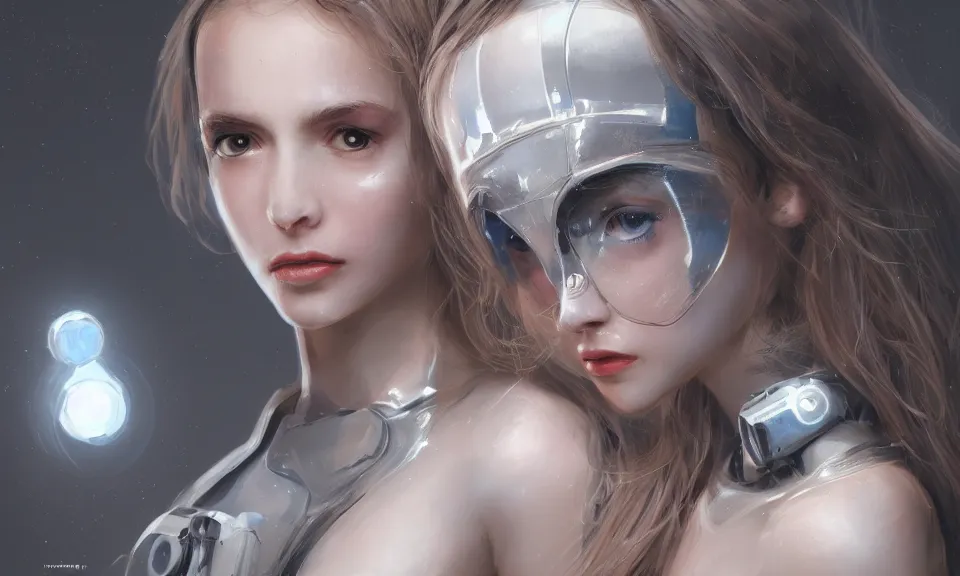 Image similar to portrait of beautiful girl with robot body, close up, portrait, cinematic, elegant, artstation, intricate, highly detailed, digital painting, artstation, concept art, sharp focus, illustration, 8 k