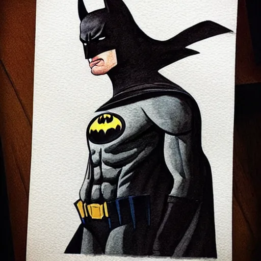 Prompt: “watercolor of Batman portrait from dark knight ”