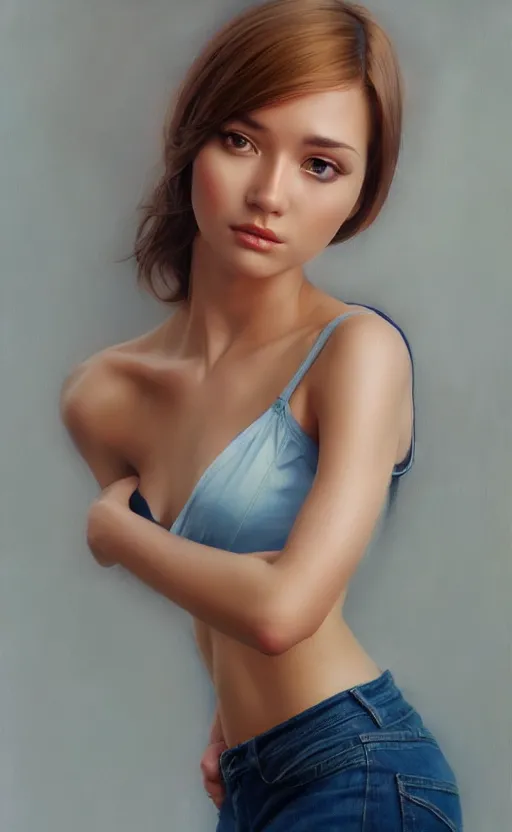 Image similar to full body photo of a gorgeous young woman in the style of stefan kostic, realistic, sharp focus, 8k high definition, insanely detailed, intricate, elegant, art by stanley lau and artgerm