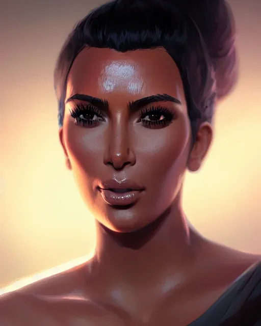 Image similar to Kim Kardashian, medium shot close up, details, sharp focus, illustration, by Jordan Grimmer and greg rutkowski, Trending artstation, pixiv, digital Art