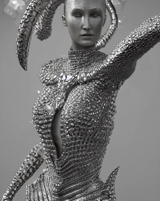 Image similar to a highly detailed metahuman 4 k close up render of an alien goddess bella hadid monument knight in iris van herpen dress schiaparelli in diamonds crystals swarovski and jewelry iridescent in style of alphonse mucha gustav klimt trending on artstation made in unreal engine 4