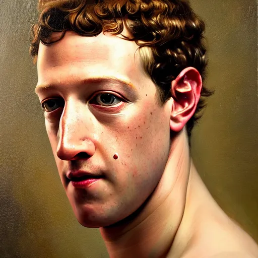 Prompt: highly detailed oil painting | very intricate | cinematic lighting | award - winning | portrait of cyborg mark zuckerberg | by roberto ferri, by tom bagshaw, by j. c. leyendecker and klimt, american romanticism, by austin osman spare, artstation, cgsociety, official art, octane